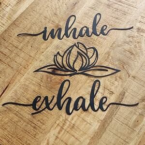 LOTUS FLOWER Wall Art Decor Exhale Inhale Word Wall Sign 3 Pieces Metal Black